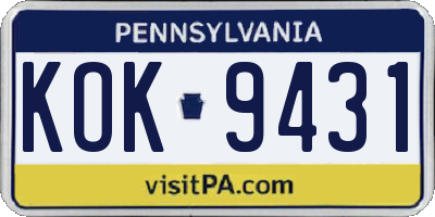 PA license plate KOK9431