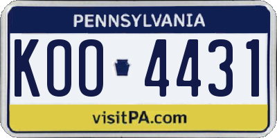 PA license plate KOO4431
