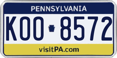 PA license plate KOO8572