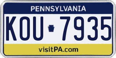 PA license plate KOU7935