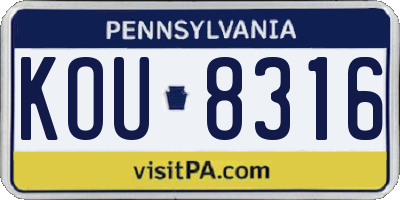 PA license plate KOU8316