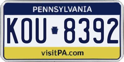 PA license plate KOU8392