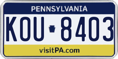PA license plate KOU8403