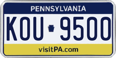 PA license plate KOU9500