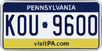PA license plate KOU9600
