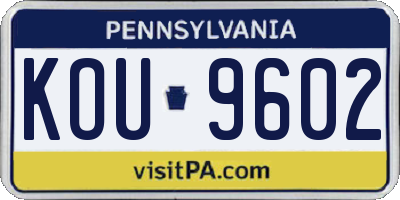 PA license plate KOU9602