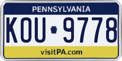 PA license plate KOU9778