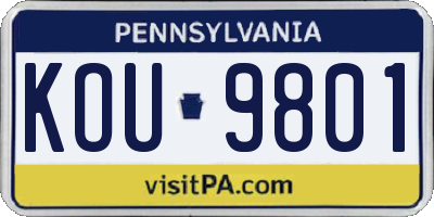 PA license plate KOU9801