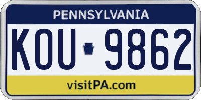 PA license plate KOU9862