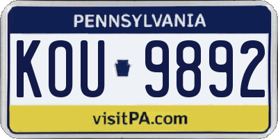 PA license plate KOU9892