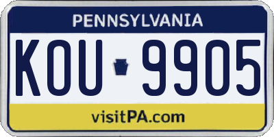 PA license plate KOU9905