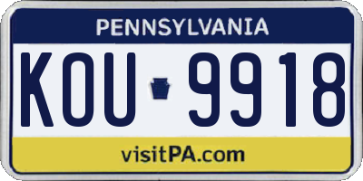 PA license plate KOU9918