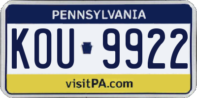 PA license plate KOU9922
