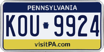 PA license plate KOU9924