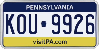 PA license plate KOU9926