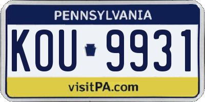 PA license plate KOU9931