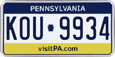 PA license plate KOU9934