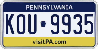 PA license plate KOU9935