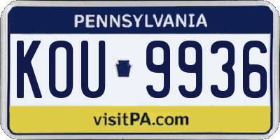 PA license plate KOU9936