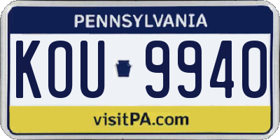 PA license plate KOU9940