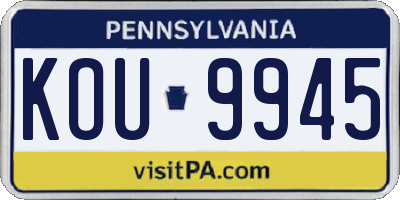 PA license plate KOU9945