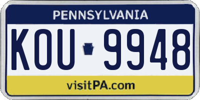PA license plate KOU9948