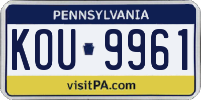 PA license plate KOU9961