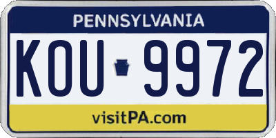 PA license plate KOU9972