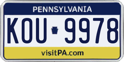 PA license plate KOU9978