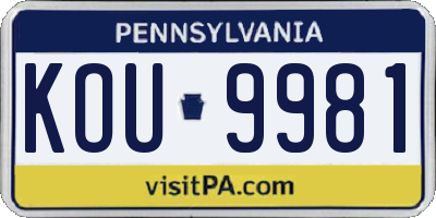 PA license plate KOU9981