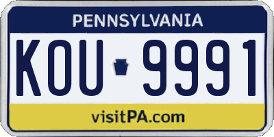 PA license plate KOU9991