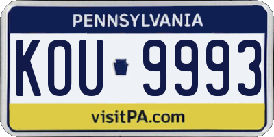 PA license plate KOU9993