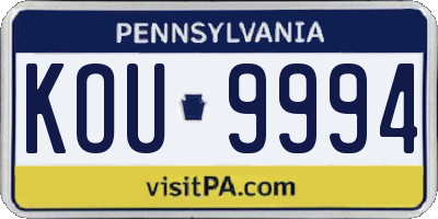PA license plate KOU9994