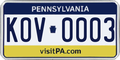 PA license plate KOV0003