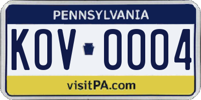 PA license plate KOV0004