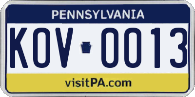 PA license plate KOV0013