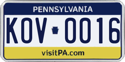 PA license plate KOV0016