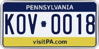 PA license plate KOV0018