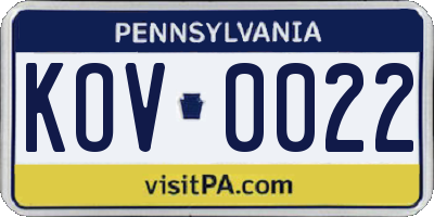 PA license plate KOV0022