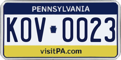 PA license plate KOV0023