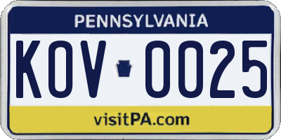 PA license plate KOV0025
