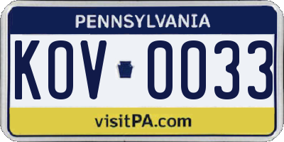 PA license plate KOV0033