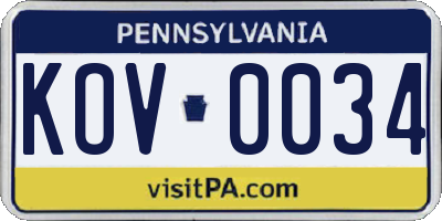 PA license plate KOV0034