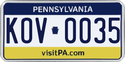 PA license plate KOV0035