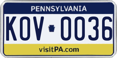 PA license plate KOV0036