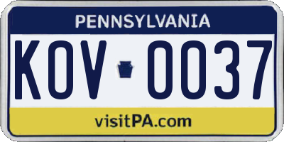 PA license plate KOV0037