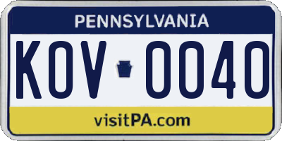 PA license plate KOV0040