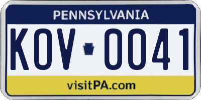 PA license plate KOV0041
