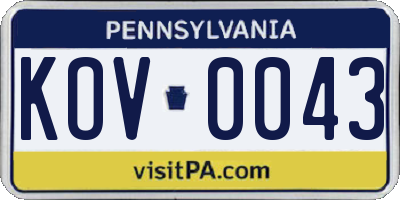 PA license plate KOV0043