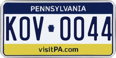 PA license plate KOV0044